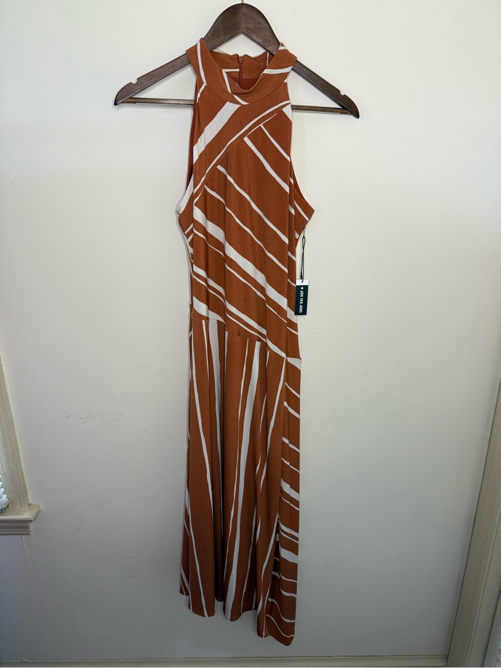 Taylor Rust & Cream Striped High-Neck Maxi Dress
